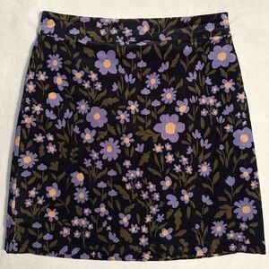 Modcloth Princess Highway Dancing with Daisies Corduroy Mini Skirt 6 navy flower